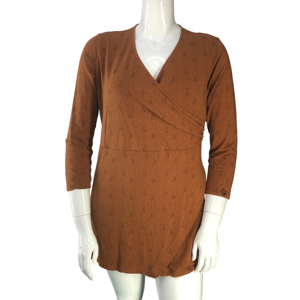 Kuhl Womens Size XL Dress Anya Faux Wrap Crossover Neck Graphic Print Copper - Picture 11 of 14